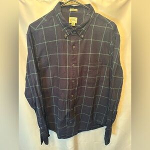 J.CREW Men’s XL Brushed Twill Button Down‎ Navy Green Windowpane Slim Untucked